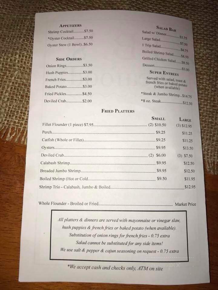 J B's Seafood - Marshville, NC menu_pic