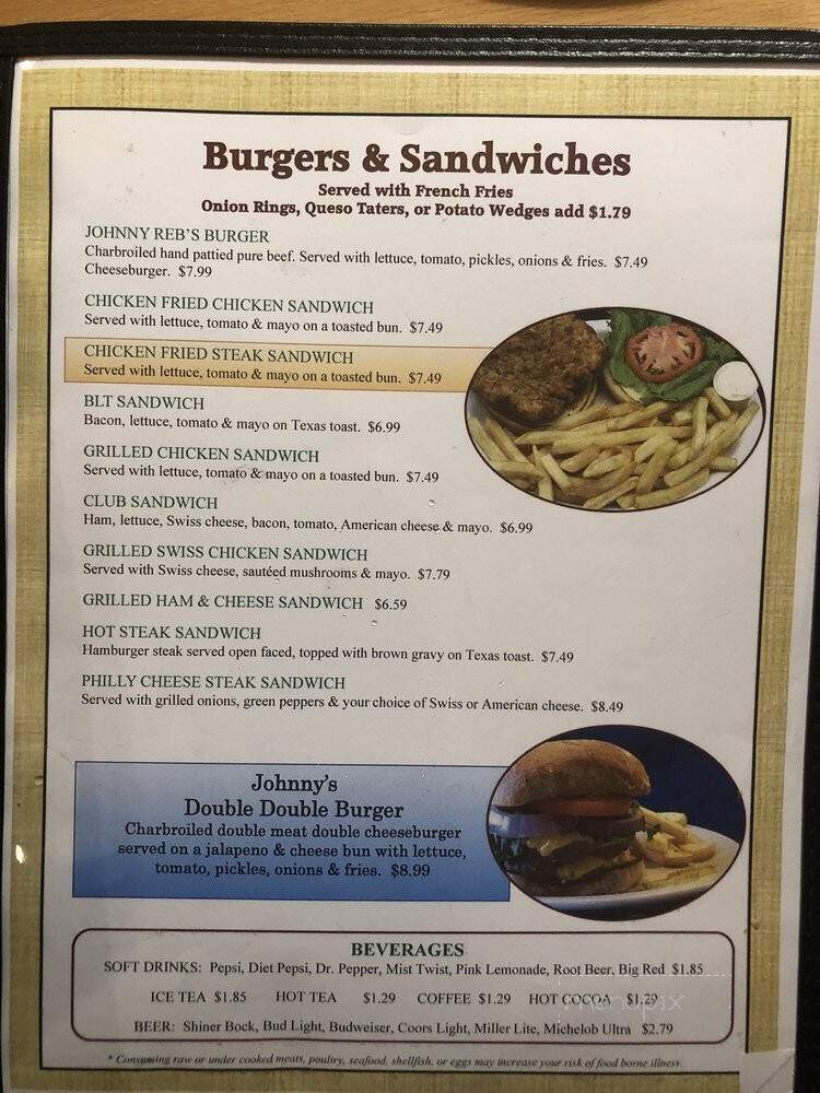 Johnny Reb's Dixie Cafe - Hearne, TX menu_pic