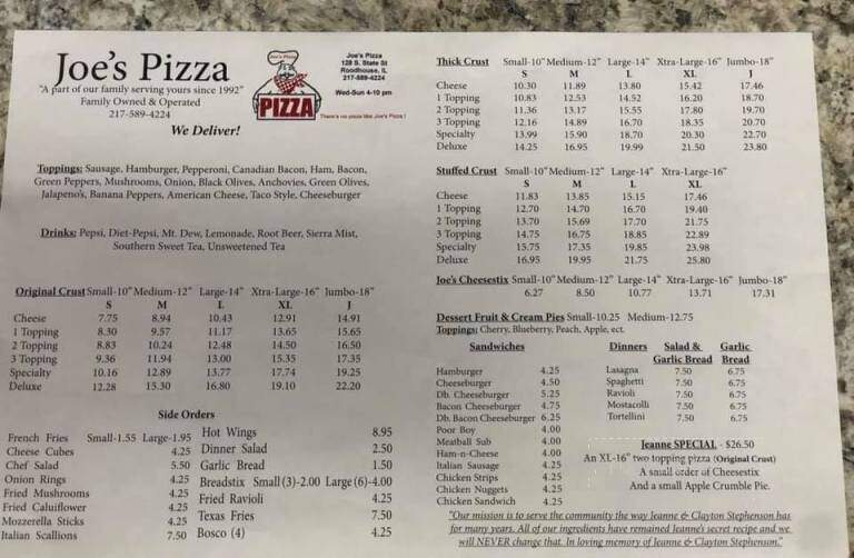 Joe's Pizza - Roodhouse, IL menu_pic