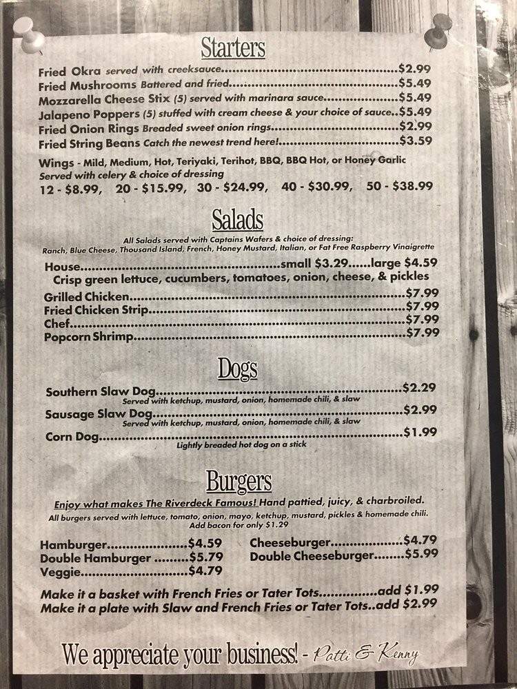 River Deck Store & Grill - Liberty Hill, SC menu_pic