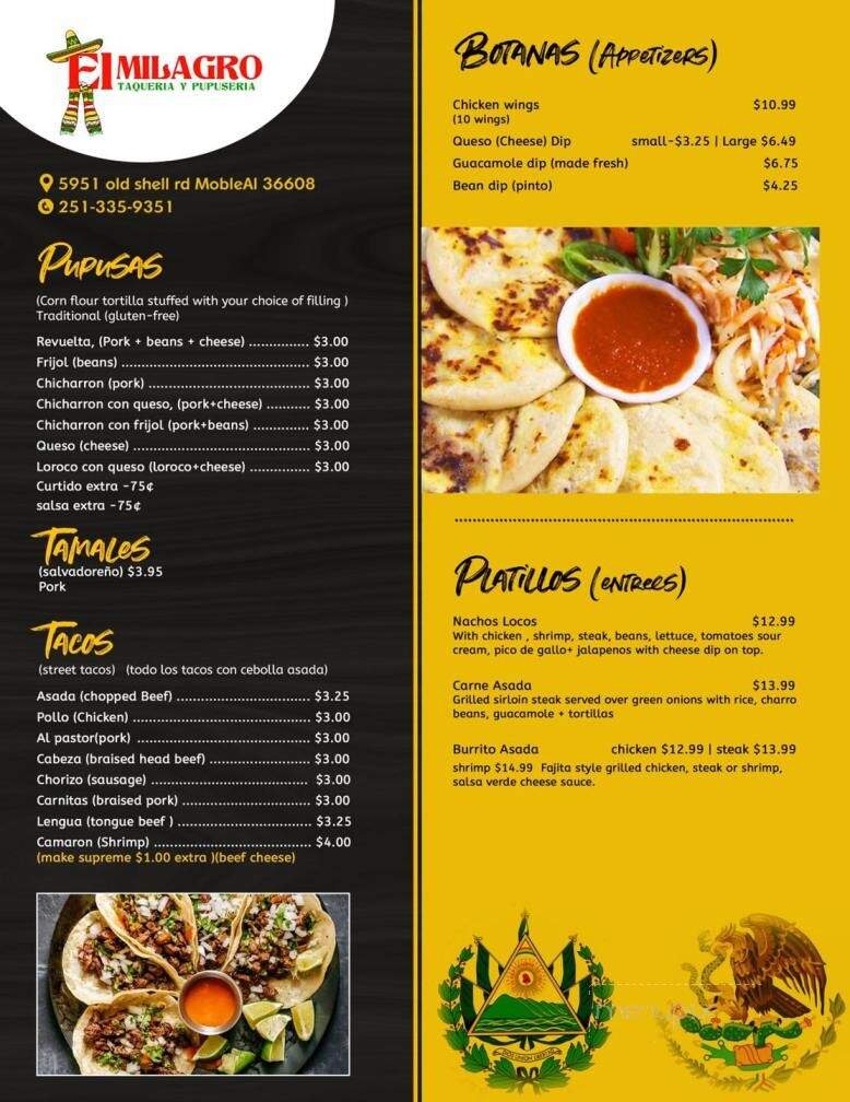 El Milagro Taqueria Y Pupuseria - Mobile, AL menu_pic