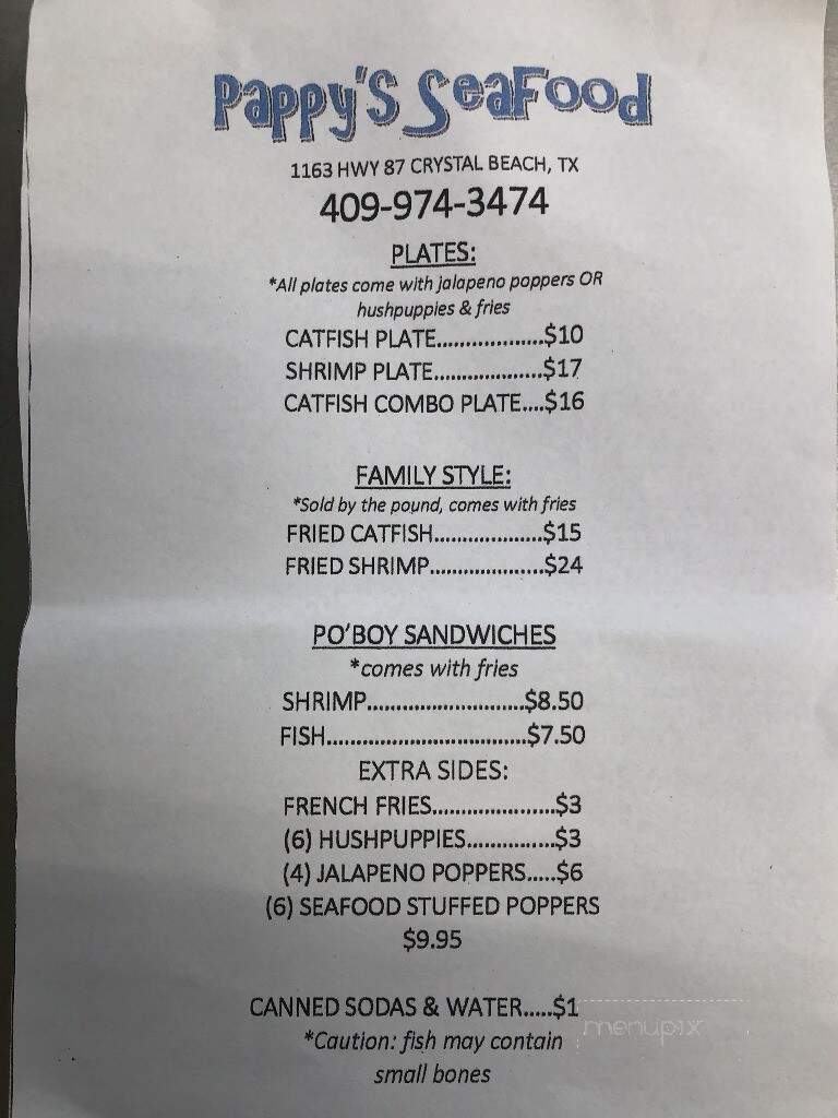 Pappy's Seafood - Bolivar Peninsula, TX menu_pic