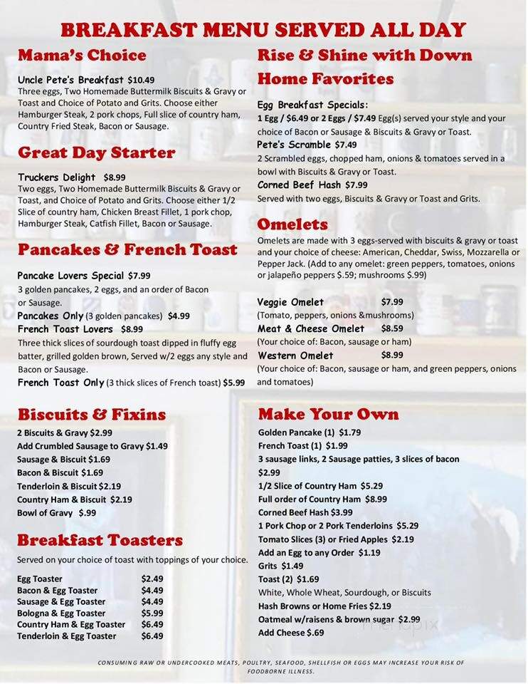 Uncle Pete's Truck Stop - Lebanon, TN menu_pic