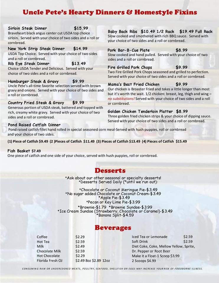 Uncle Pete's Truck Stop - Lebanon, TN menu_pic