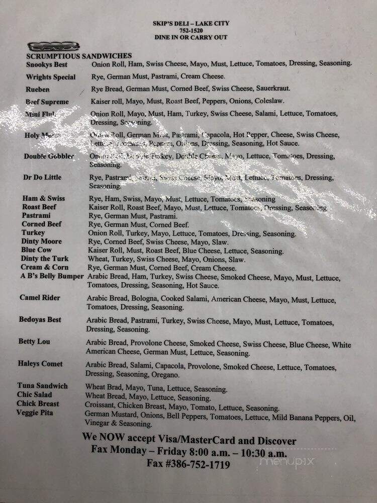 Skip's Delicatessen Specialty - Lake City, FL menu_pic
