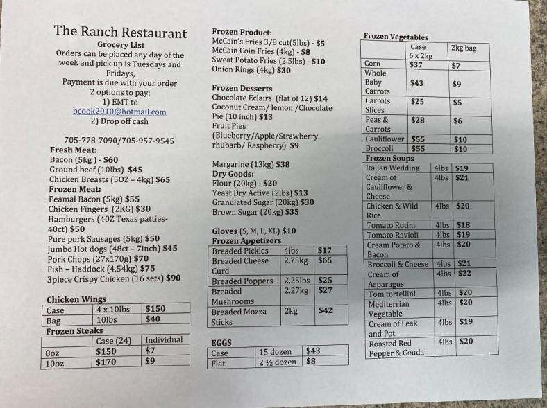 The Ranch - Havelock, ON menu_pic