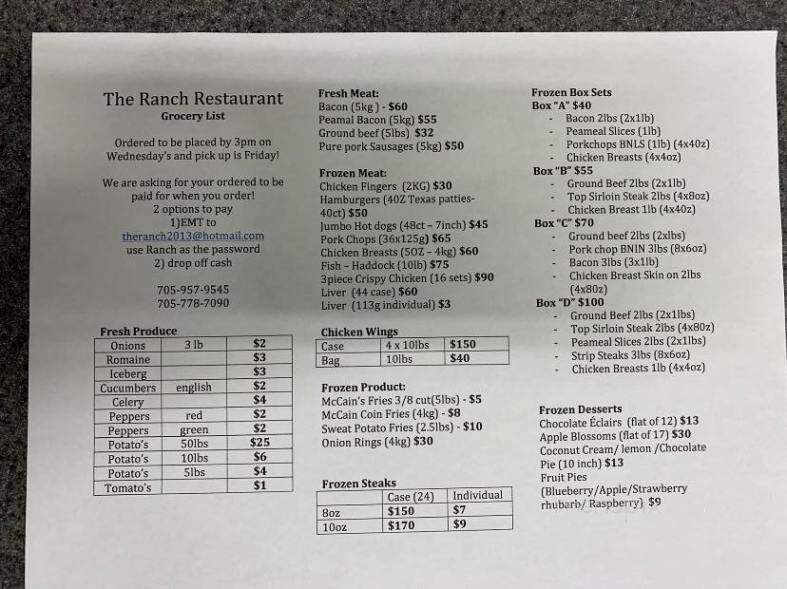 The Ranch - Havelock, ON menu_pic