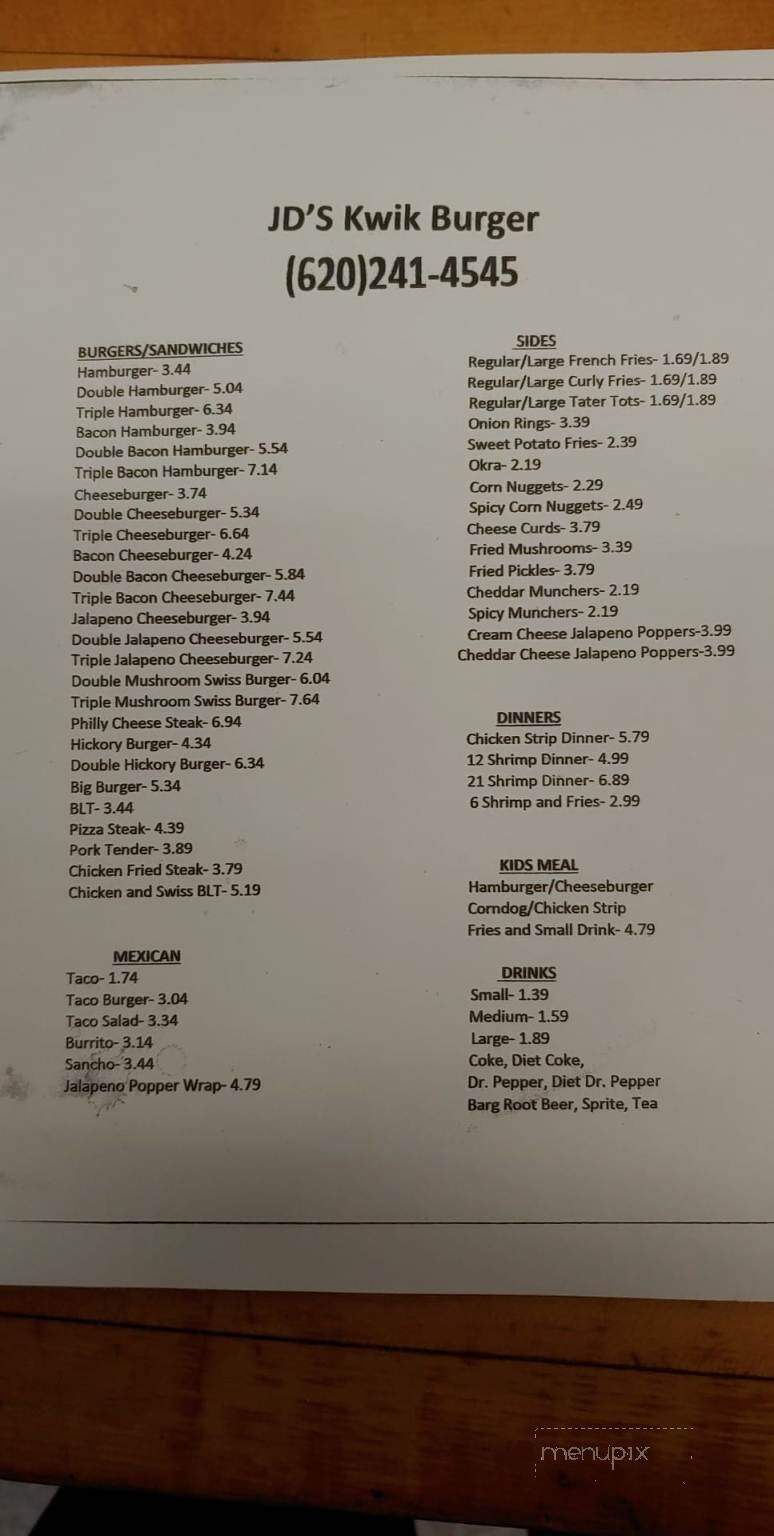 J D's Kwik Burger - McPherson, KS menu_pic