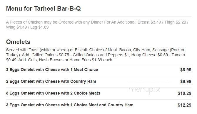 Tarheel Bar-B-Q - Eure, NC menu_pic