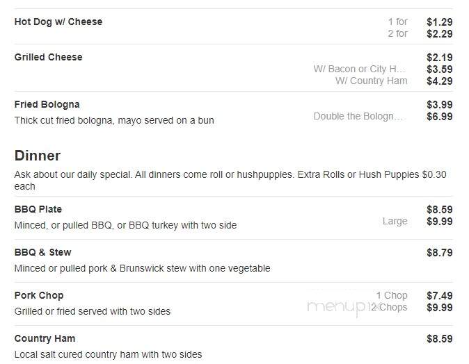 Tarheel Bar-B-Q - Eure, NC menu_pic