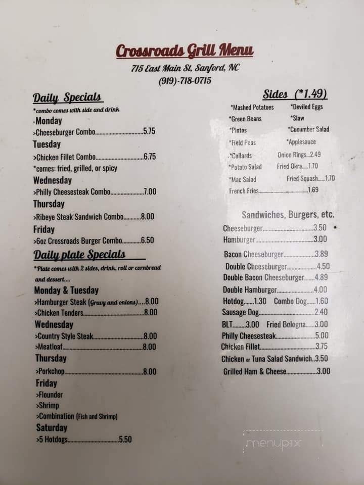 Crossroads Grill Of Sanford - Sanford, NC menu_pic