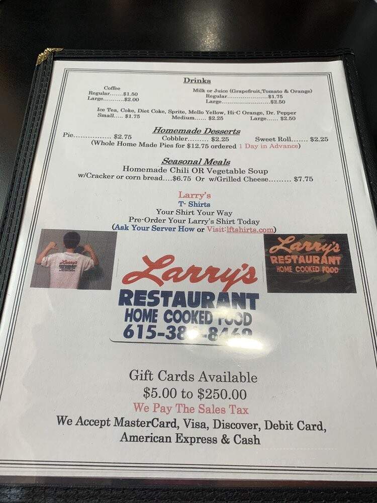 Larry's Restaurant - Springfield, TN menu_pic