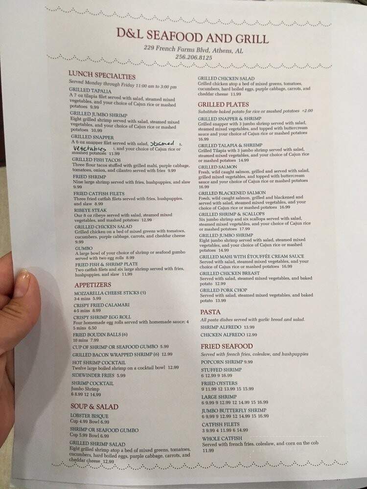 D & L Seafood And Grill - Athens, AL menu_pic