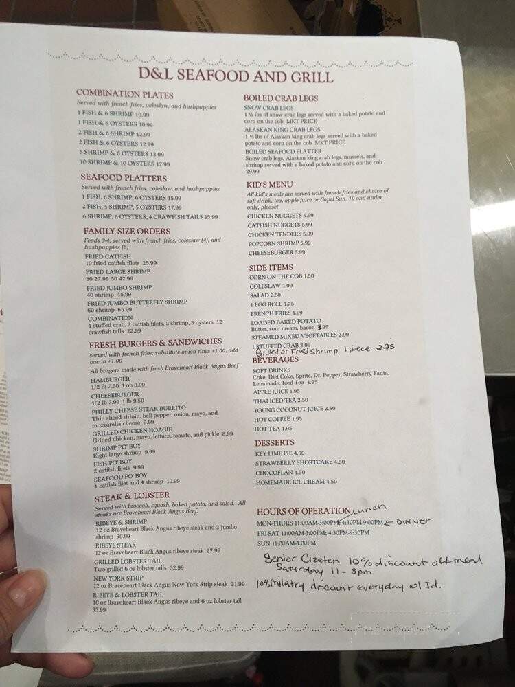 D & L Seafood And Grill - Athens, AL menu_pic