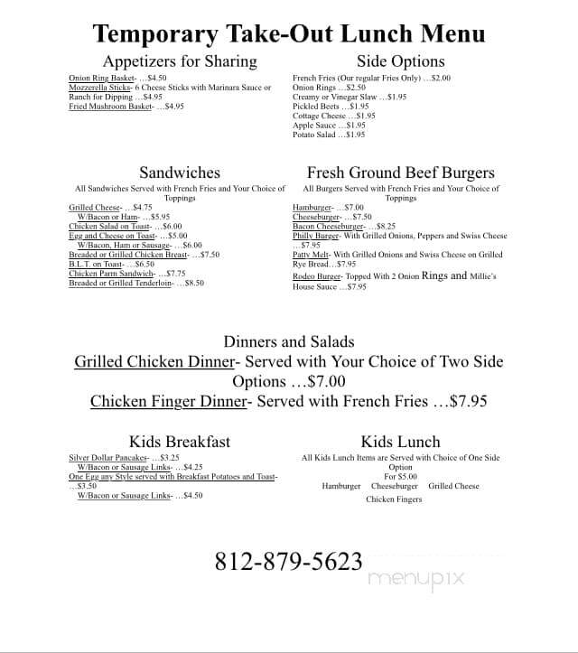 Millie McGee's Gosport Diner - Gosport, IN menu_pic