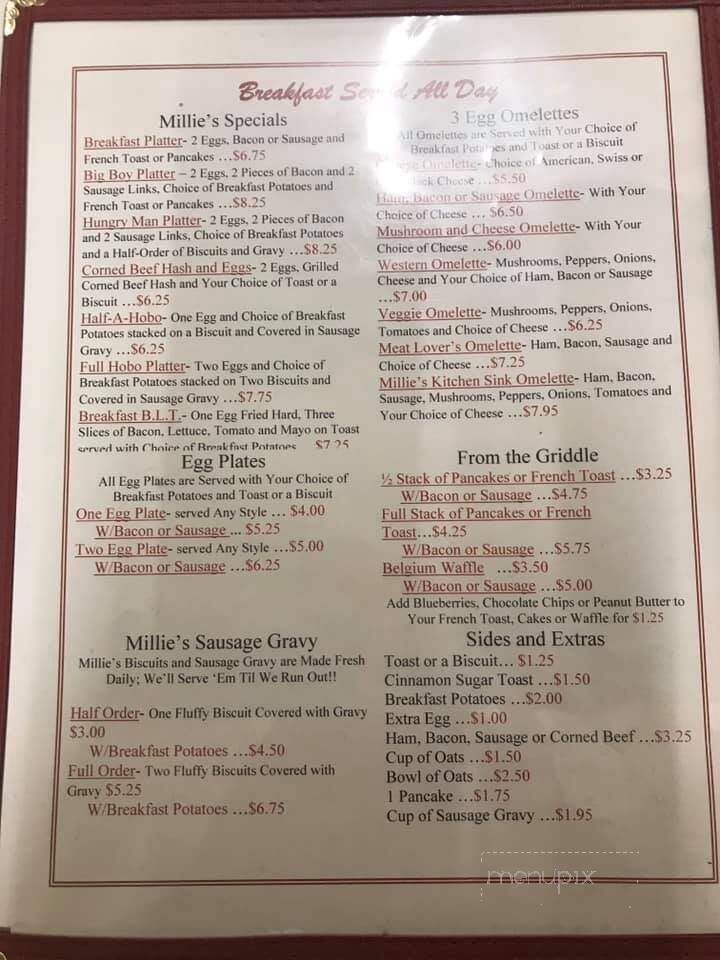 Millie McGee's Gosport Diner - Gosport, IN menu_pic