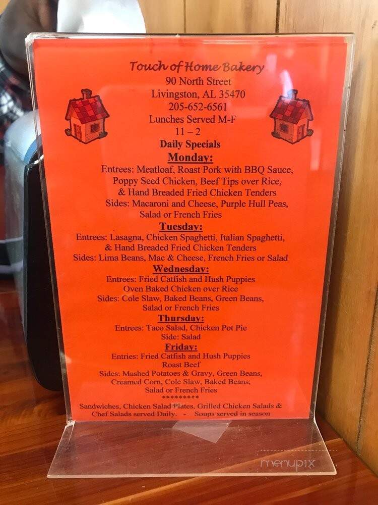 Touch of Home Bakery - Livingston, AL menu_pic