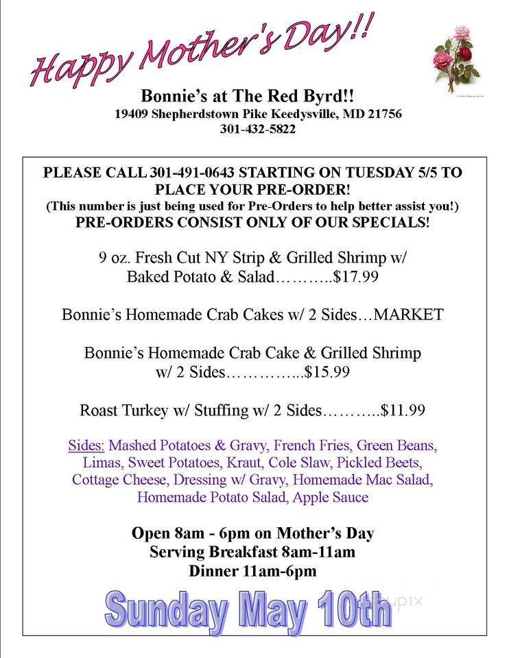 Red Byrd Restaurant - Keedysville, MD menu_pic