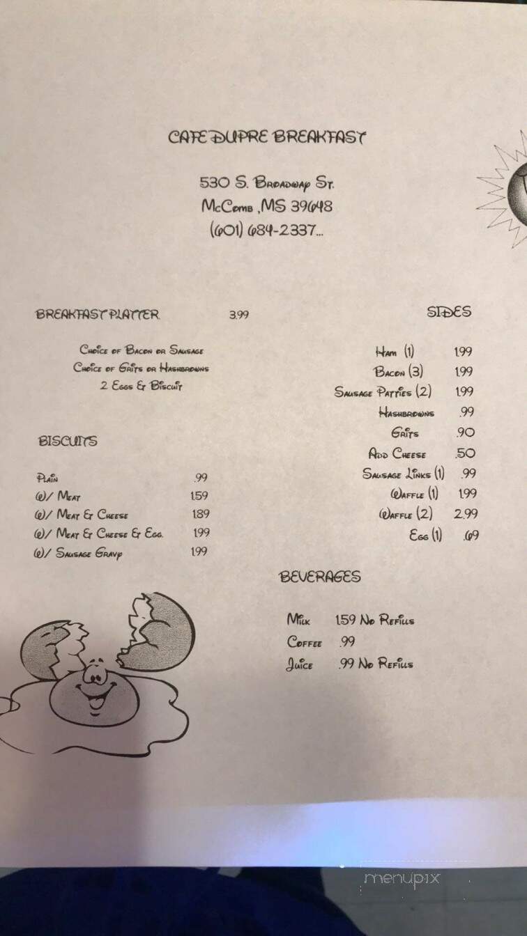 Cafe Dupre's Seafood Restaurant - Mccomb, MS menu_pic