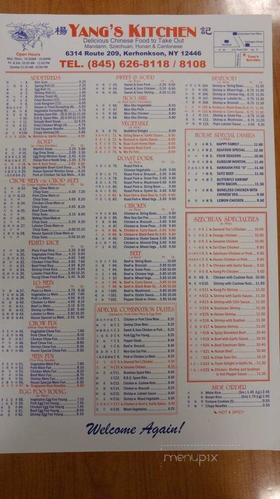 Yang's Kitchen - Kerhonkson, NY menu_pic