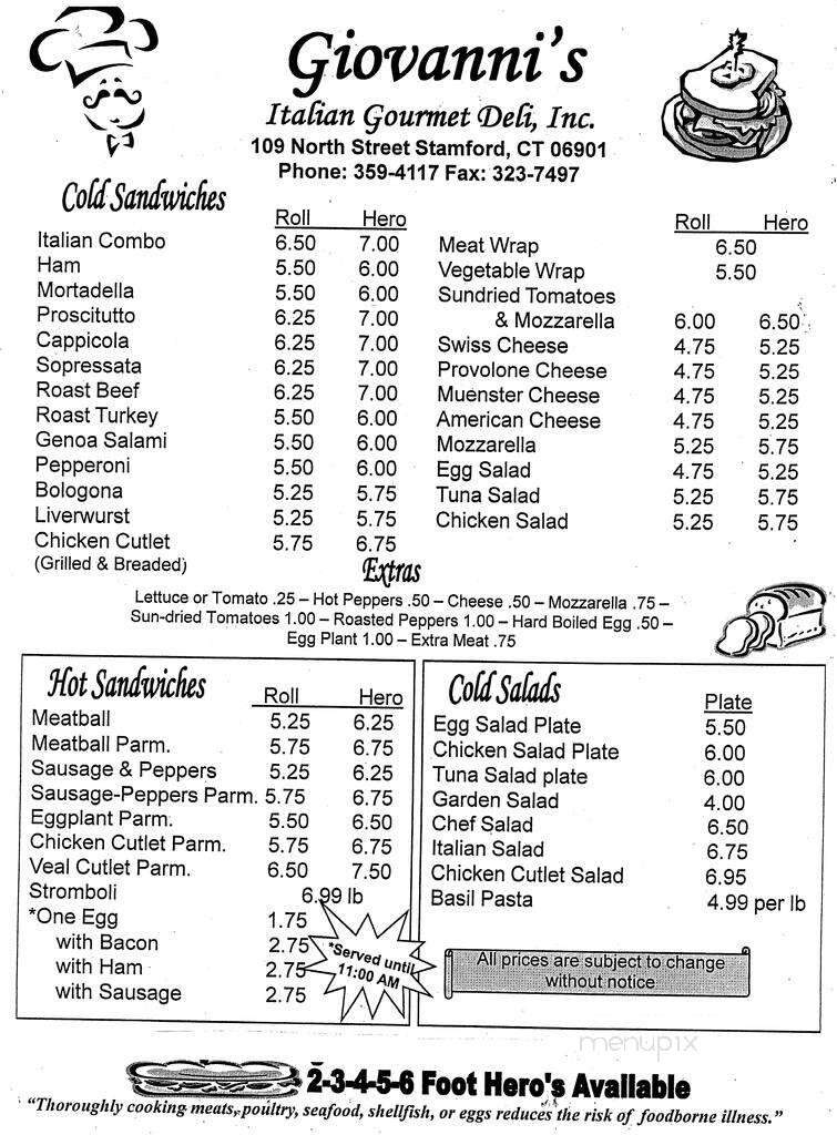 Giovanas Gourmet Deli - Stamford, CT menu_pic