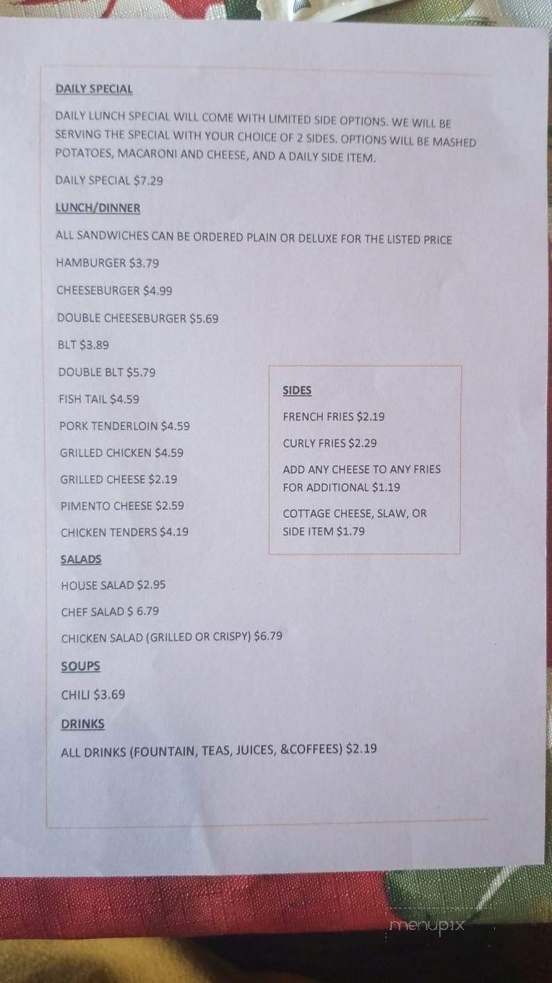 Donna's Place - Brooksville, KY menu_pic