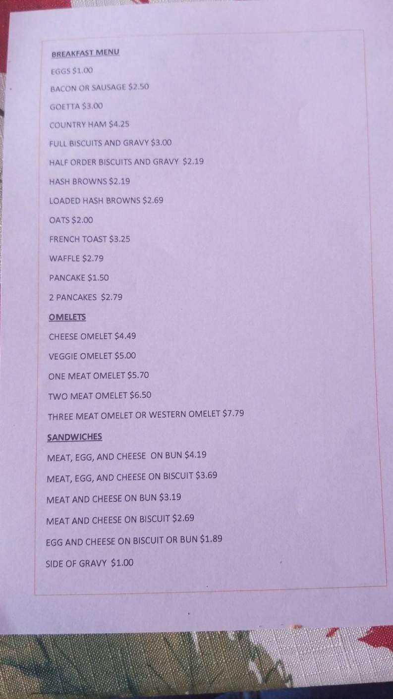 Donna's Place - Brooksville, KY menu_pic