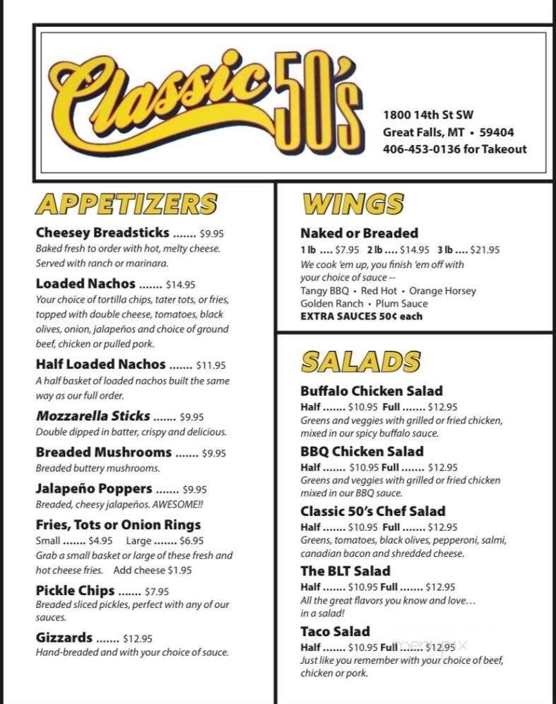 Classic 50's Casino Cardroom - Great Falls, MT menu_pic