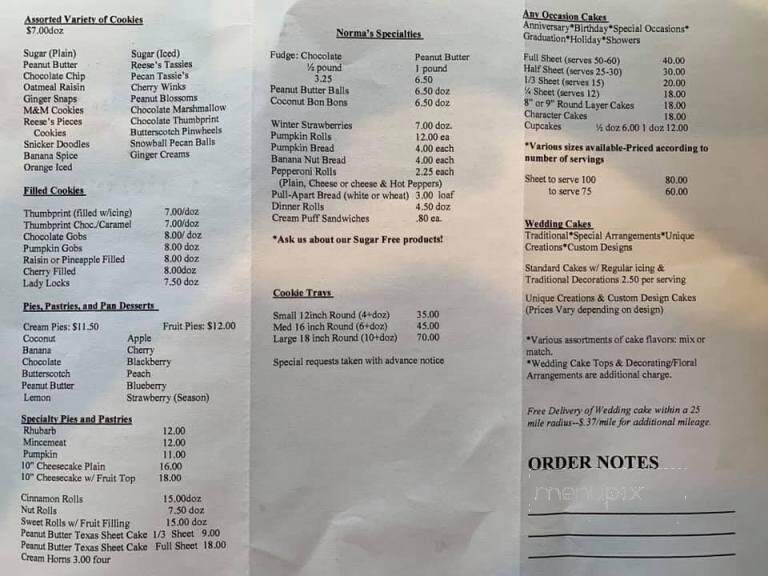 M & M Bake Shop - Bruceton Mills, WV menu_pic