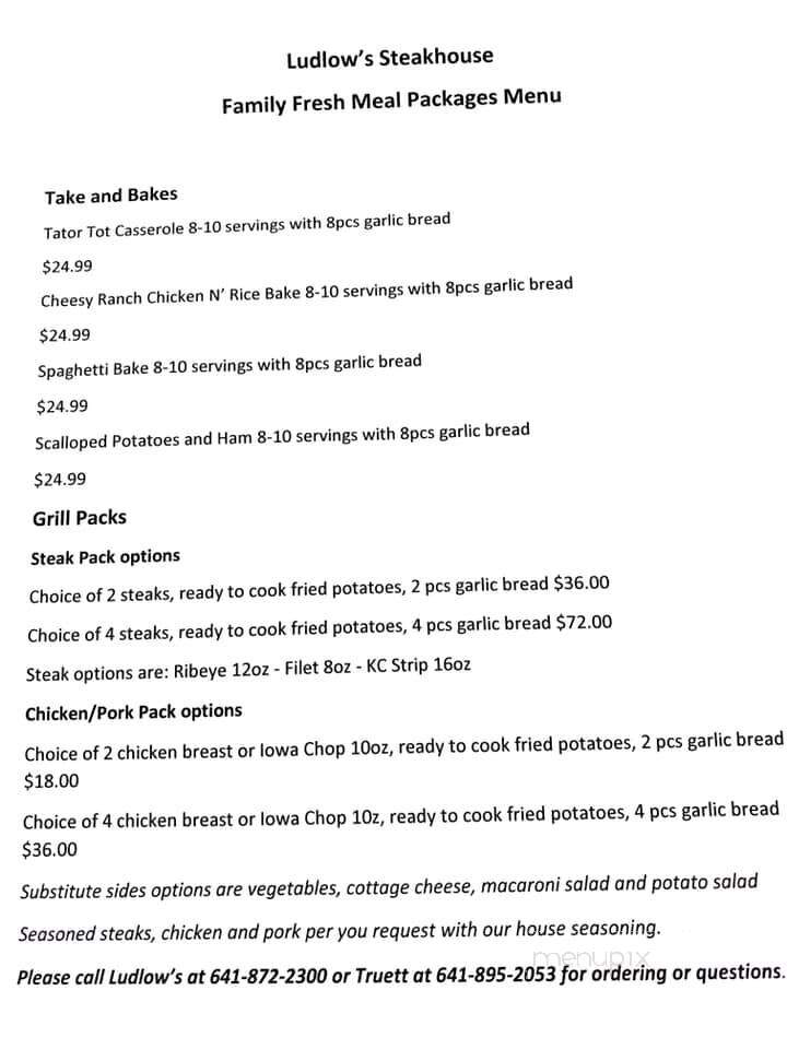 Ludlow's Steakhouse & Lounge - Corydon, IA menu_pic