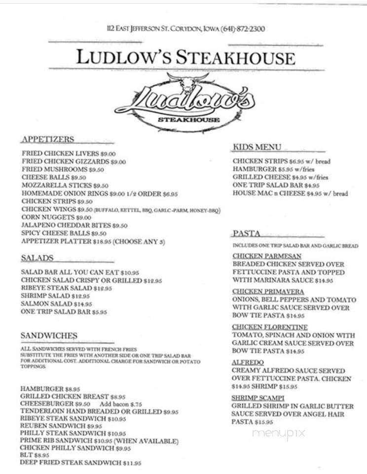 Ludlow's Steakhouse & Lounge - Corydon, IA menu_pic