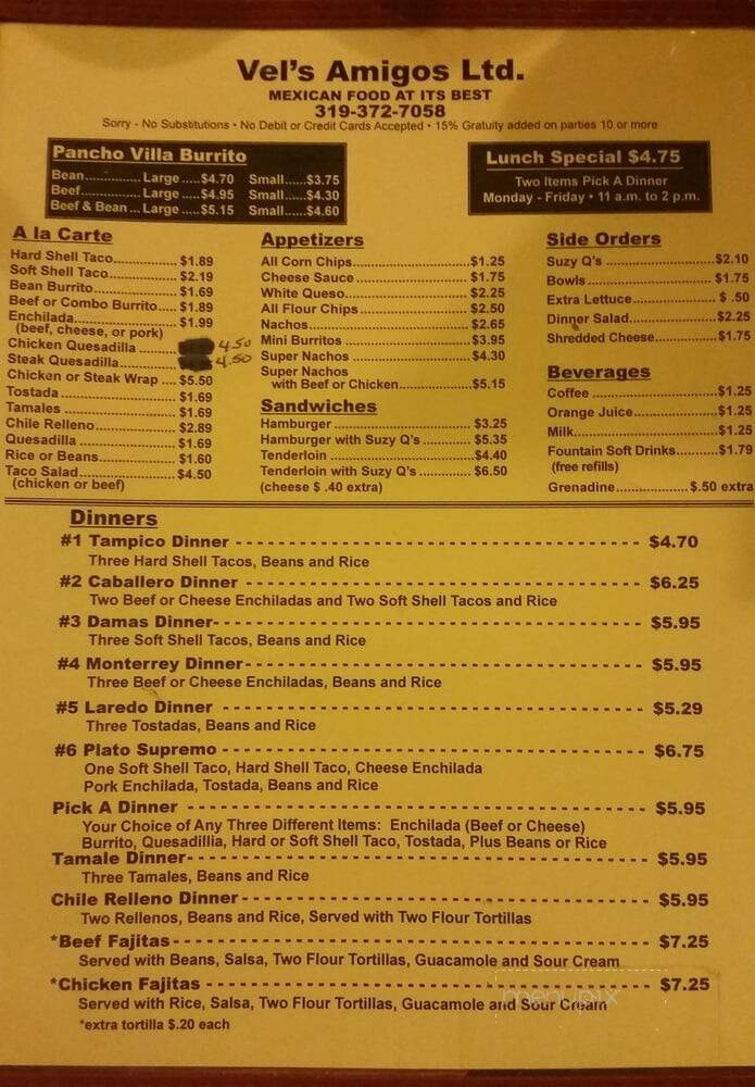 Vel's Amigo's - Fort Madison, IA menu_pic