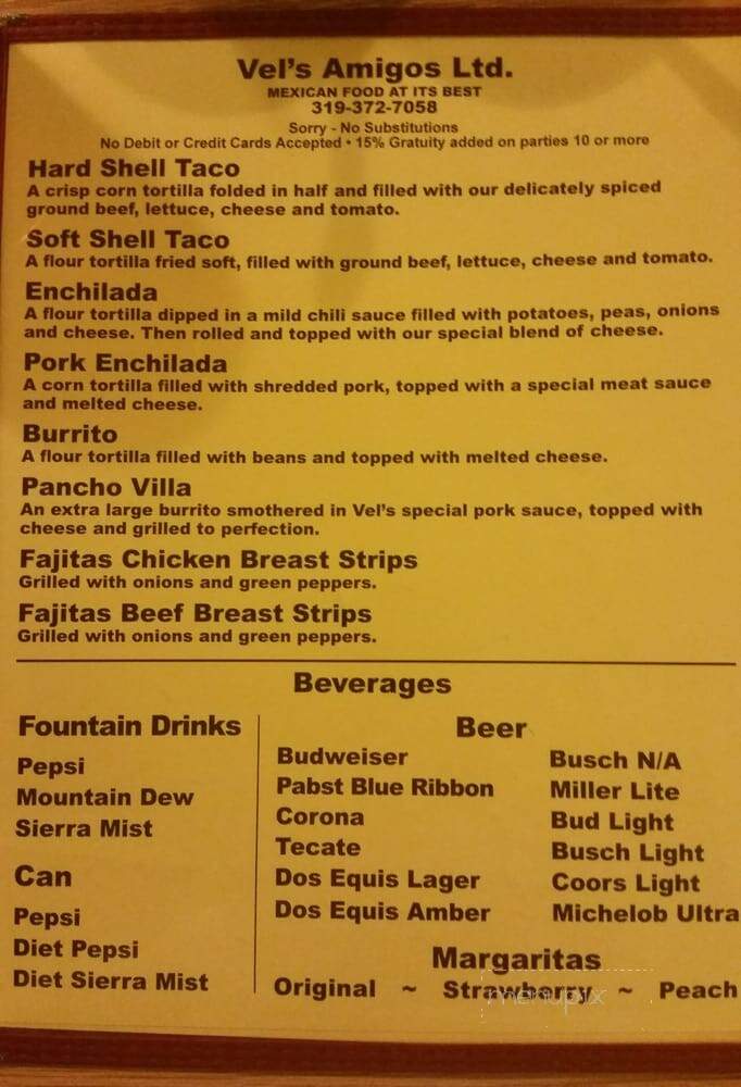 Vel's Amigo's - Fort Madison, IA menu_pic