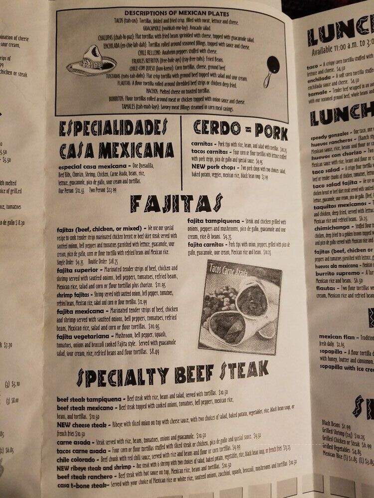 Casa Mexicana Restaurant - Sheffield, AL menu_pic