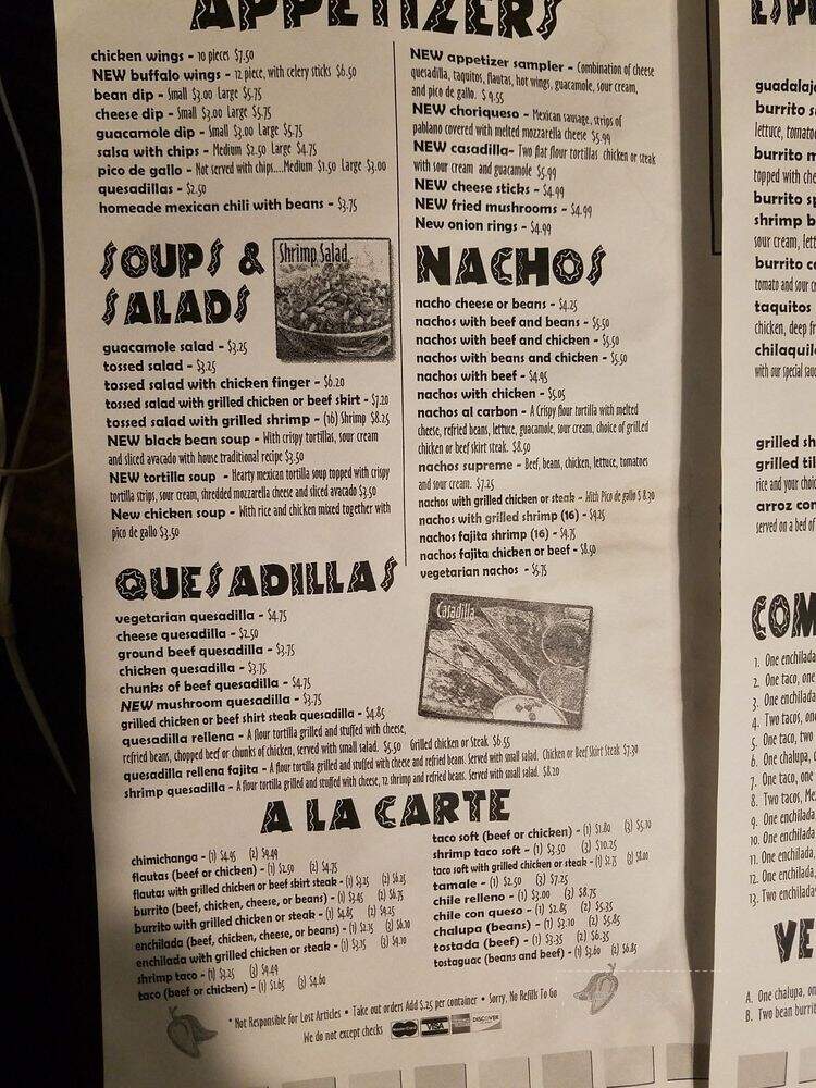 Casa Mexicana Restaurant - Sheffield, AL menu_pic