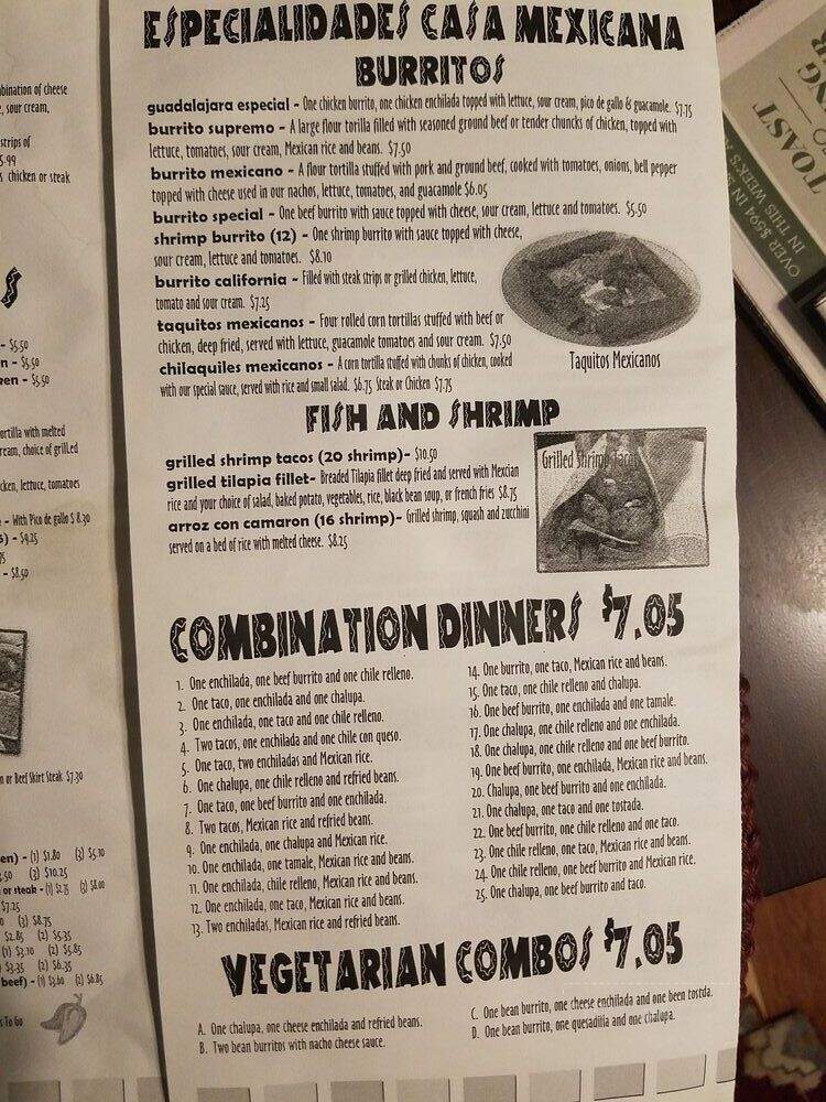 Casa Mexicana Restaurant - Sheffield, AL menu_pic