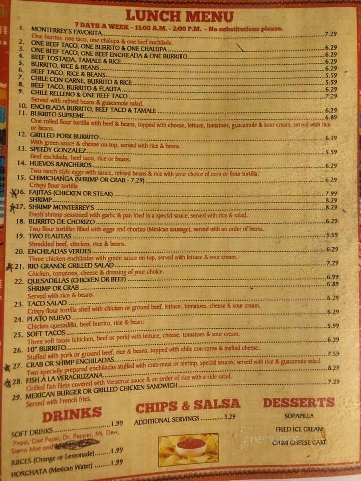 Monterrey's Mexican Grill - Florala, AL menu_pic