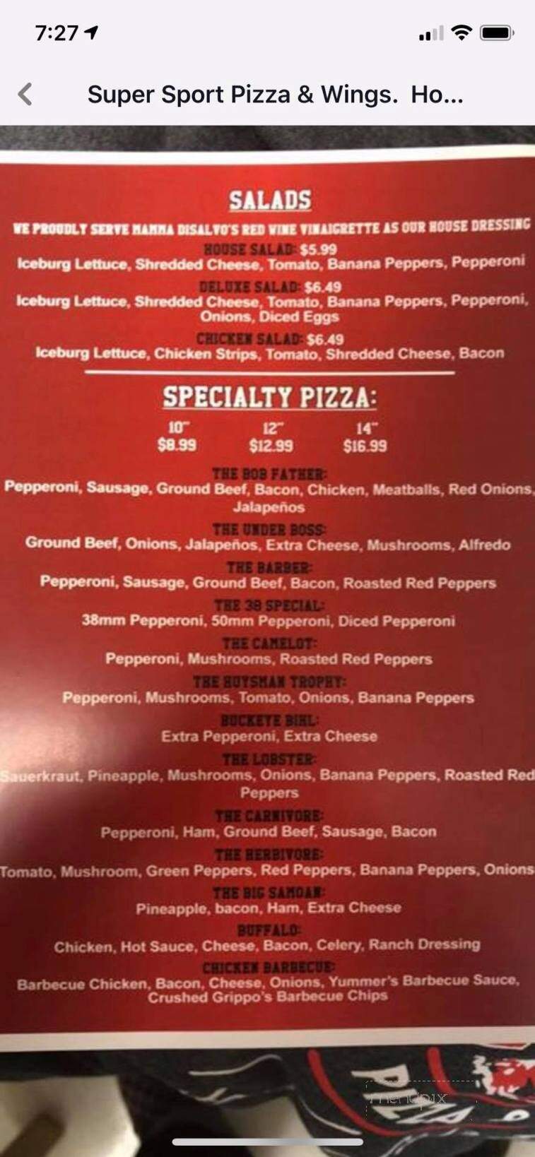 Super Sport Pizza And Wings - Washington Court House, OH menu_pic
