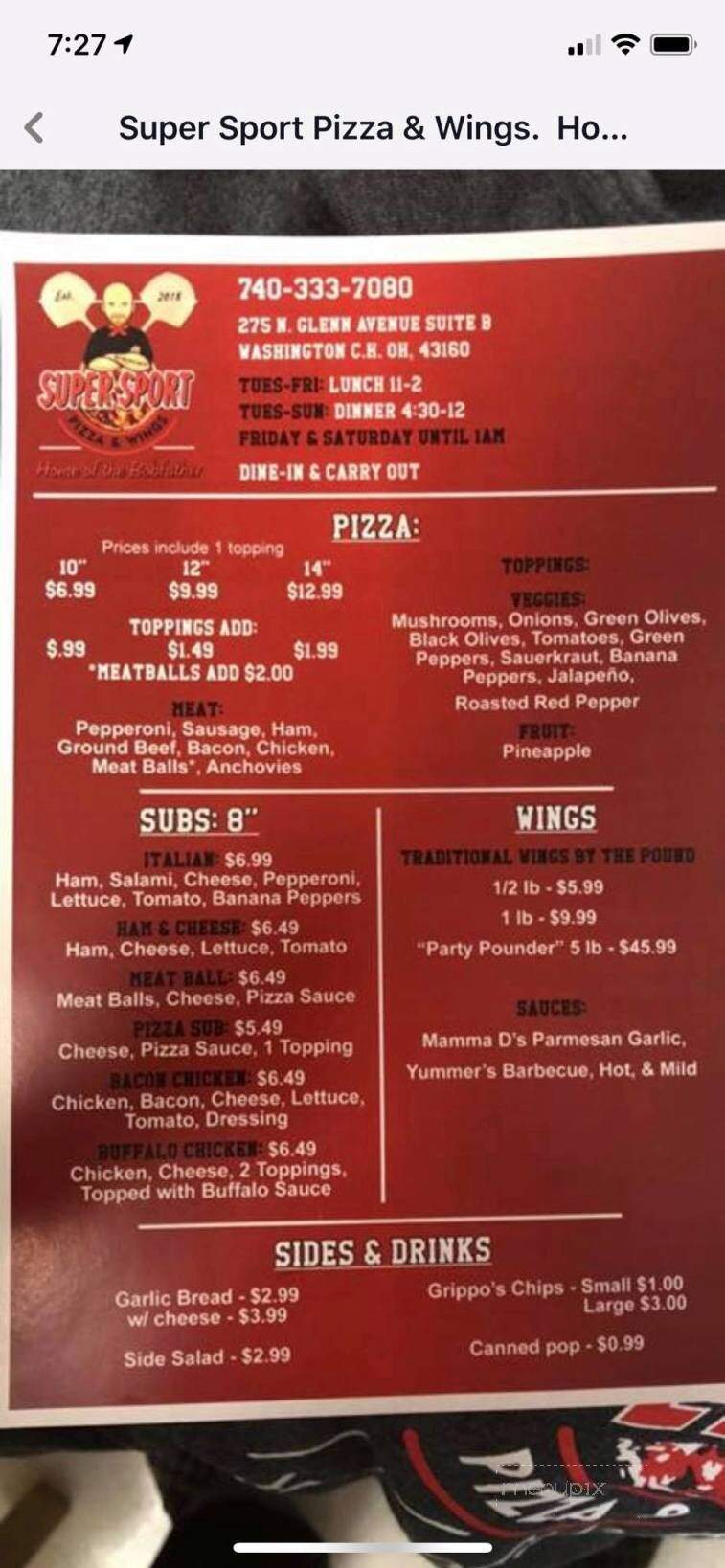 Super Sport Pizza And Wings - Washington Court House, OH