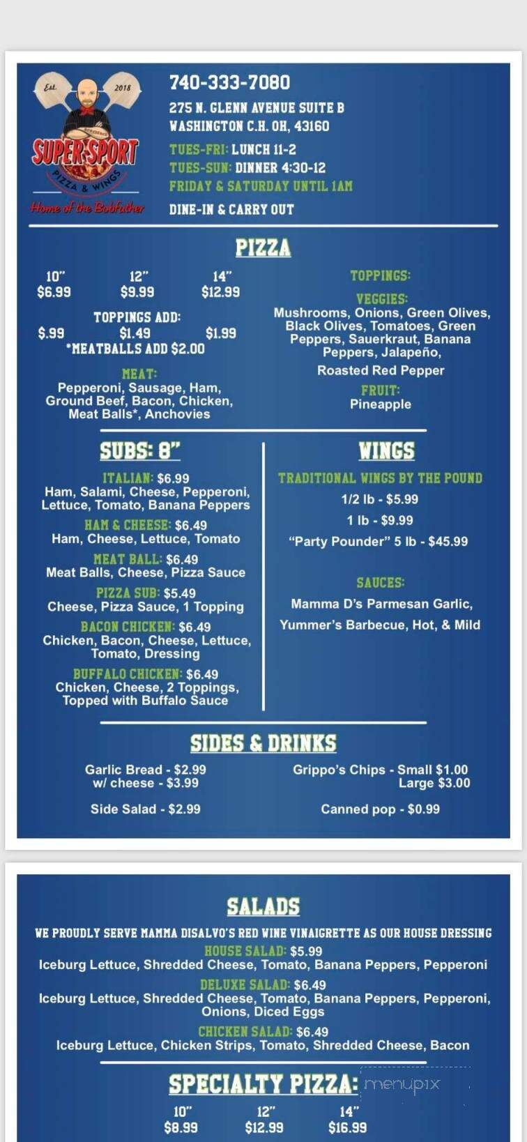 Super Sport Pizza And Wings - Washington Court House, OH menu_pic