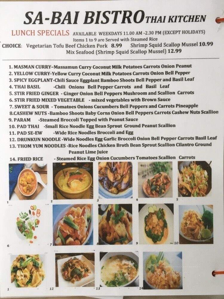 Sabai Thai Bistro - Bullhead City, AZ menu_pic