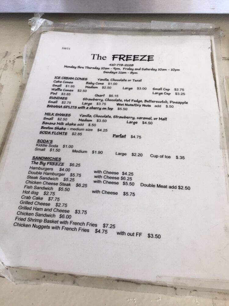The Freeze - Chestertown, MD menu_pic