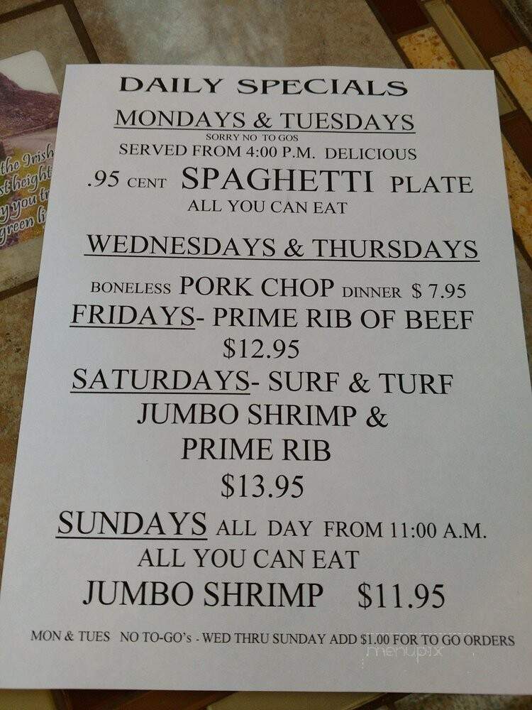 O'Connors Irish Pub & Diner - Dairy, OR menu_pic