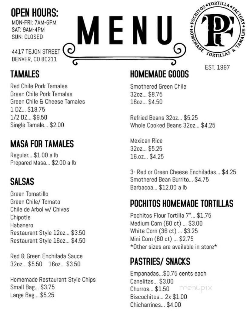 Pochitos Tortilla Factory - Denver, CO menu_pic
