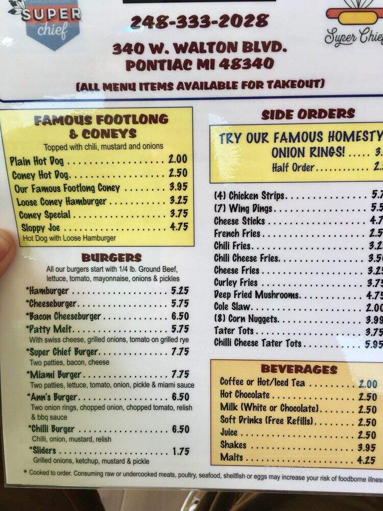 Bob E's Super Chief - Pontiac, MI menu_pic