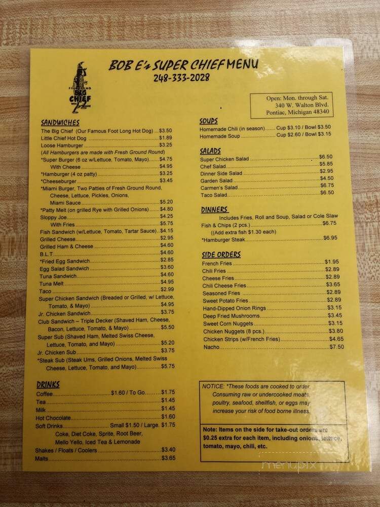 Bob E's Super Chief - Pontiac, MI menu_pic