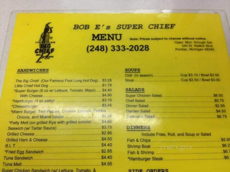 Bob E's Super Chief - Pontiac, MI menu_pic
