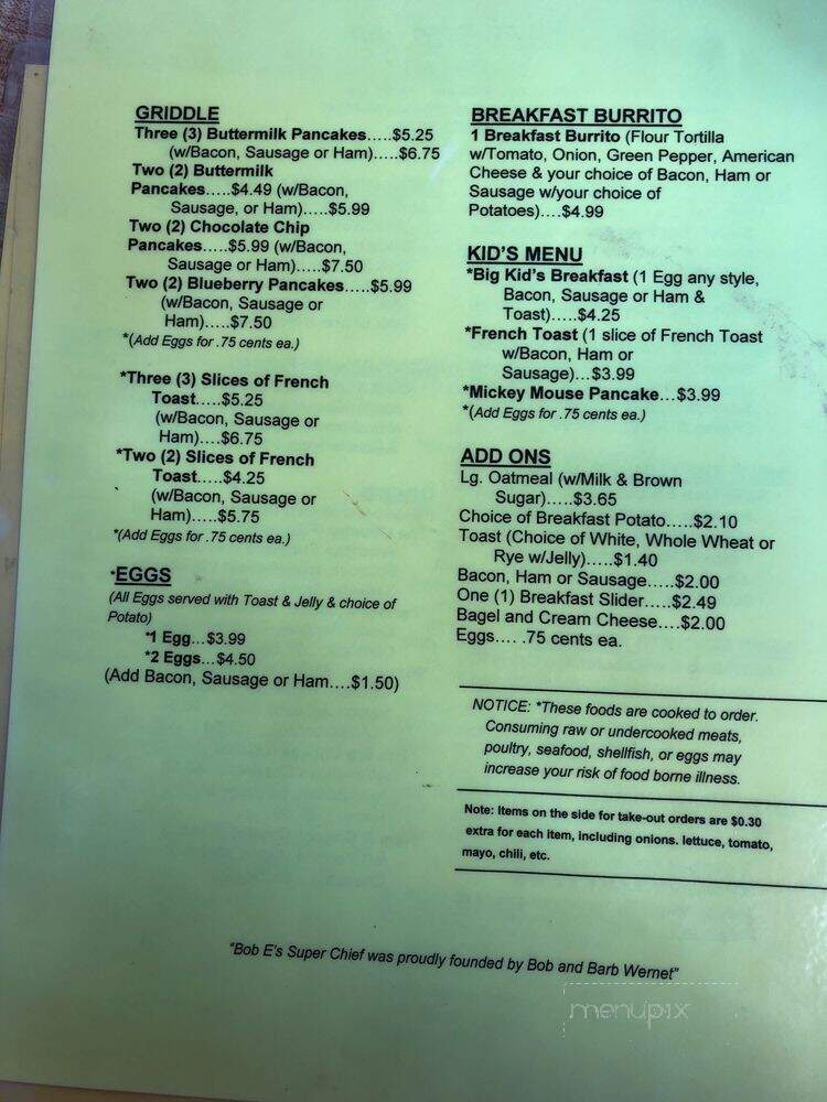 Bob E's Super Chief - Pontiac, MI menu_pic