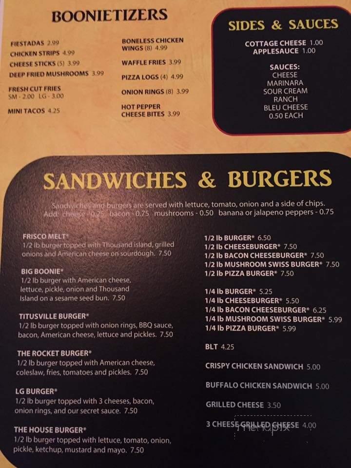 Boonies Sports Bar - Titusville, PA menu_pic