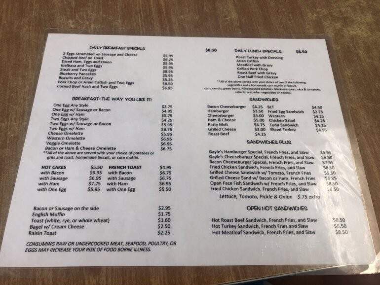 Gayles Restaurant - St Pete Beach, FL menu_pic